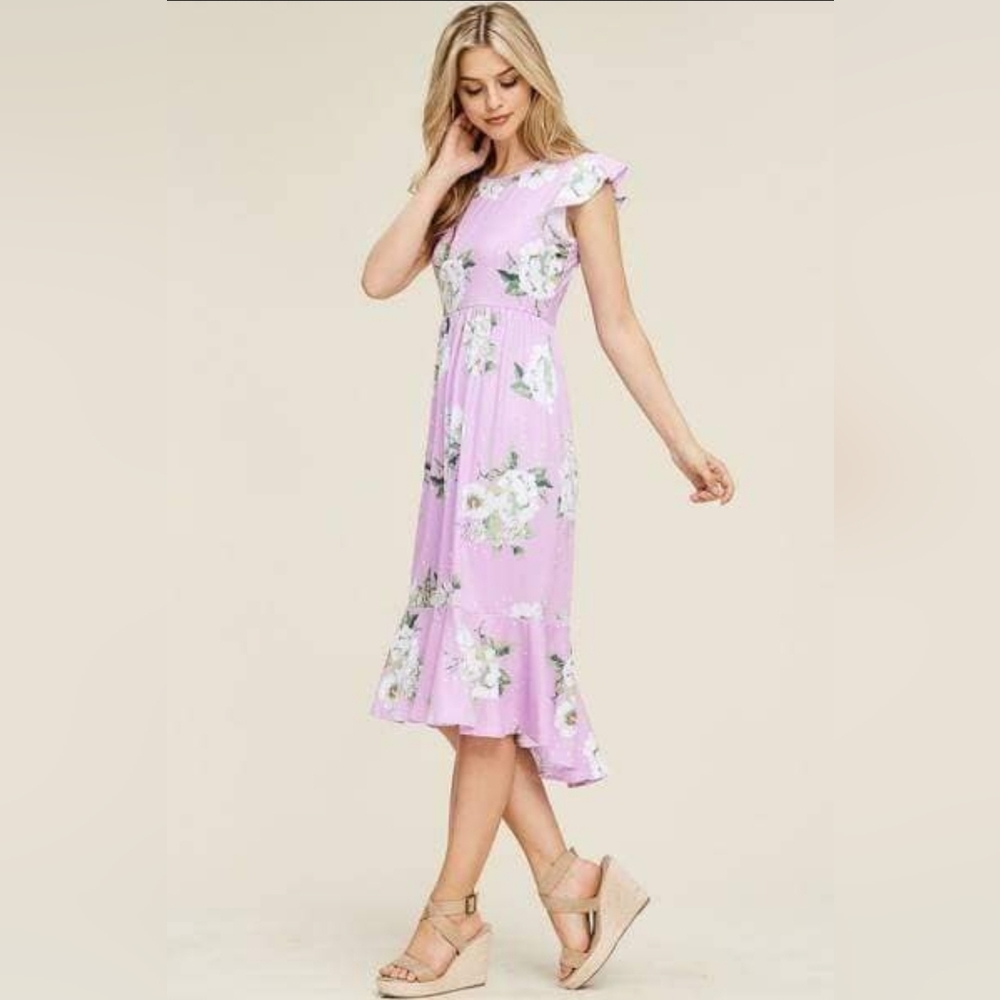 REBORN J Pink Floral Mid Babydoll Ruffle Dress - Picture 3 of 13